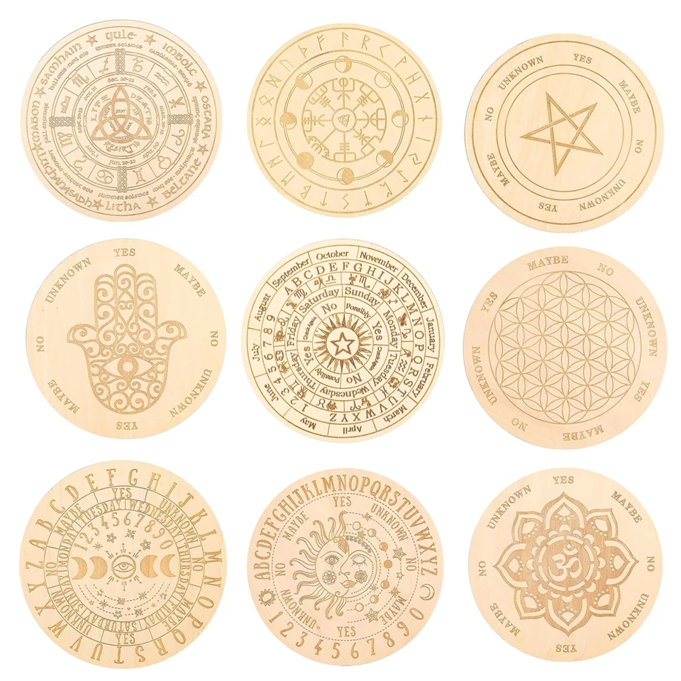 2pcs Drevené kyvadlové doska Dowsing Divinácia Astrológia doska Ouija Board Game Metafyzická oltárna meditácia Wicca Ritual Supplies