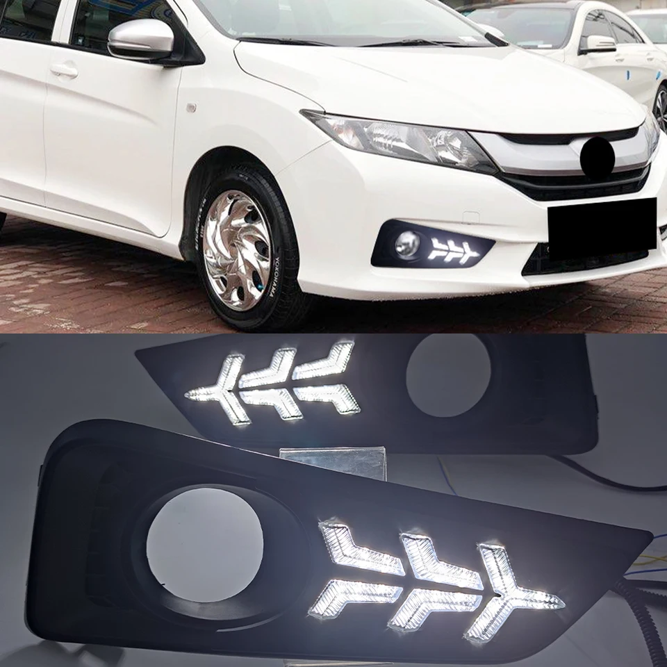 2pcs DRL pre Honda City Grace 2015 2016 LED denné svetlá FOG LAMP Cover Svetlomet so žltým zákrutom signálu
