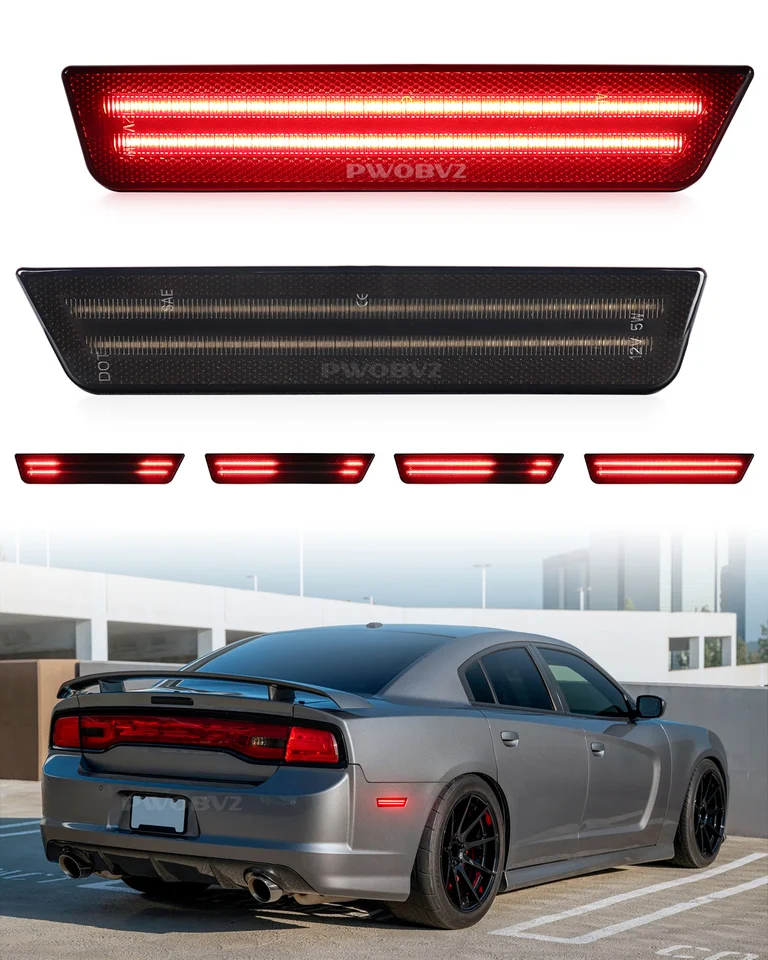 2pcs Dynamické skenovanie červeno bieleho hnacieho svetla Zadný nárazník LED značkovacia značka pre Dodge Challenger 2008-2014 a Charger 2011-2014