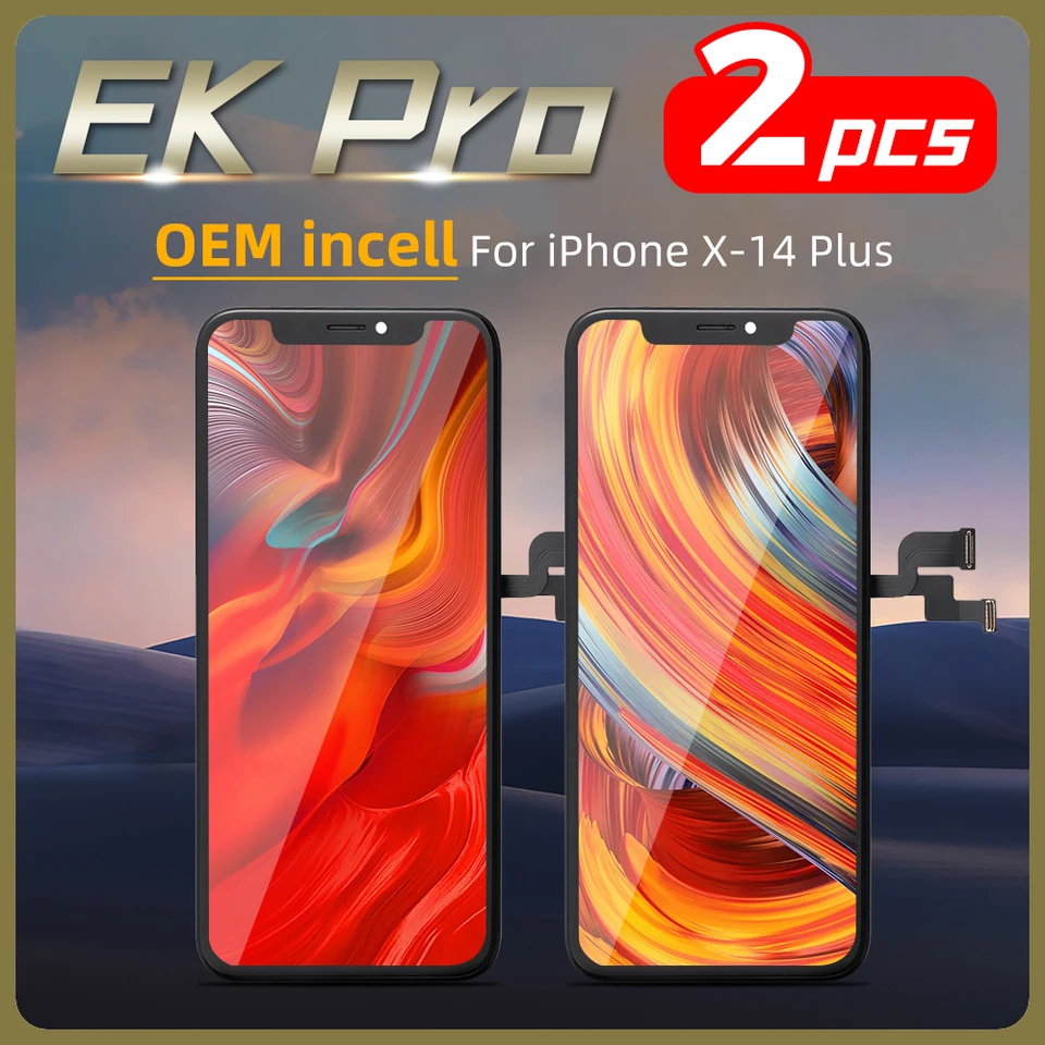 2PCS EK Pro Incell pre iPhone x xr xs max 11 12 14 14 plus 13 Pro Max RJ TM LCD displej dotykovej obrazovky Digitalizátor