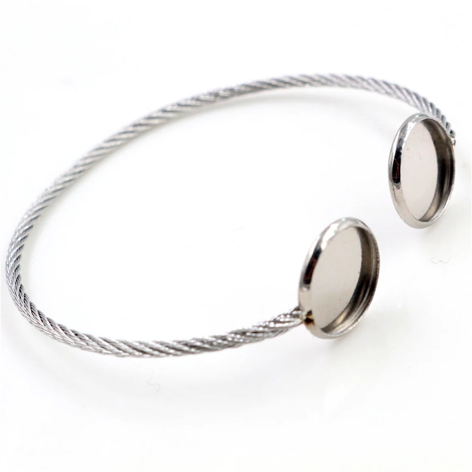 2pcs Fit 12 mm okrúhly sklenený Cabochon 316 z nehrdzavejúcej ocele Super flexibilný náramok základnej náramku Blank Blank Rámový rám