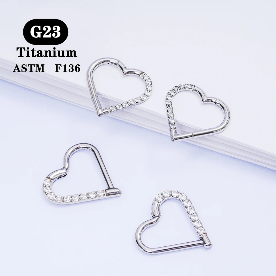 2PCS G23 Titán vľavo/pravé srdcové náušnice Zirkónové šperky móda módne v tvare srdca kruhový uší piercing šperky doplnky