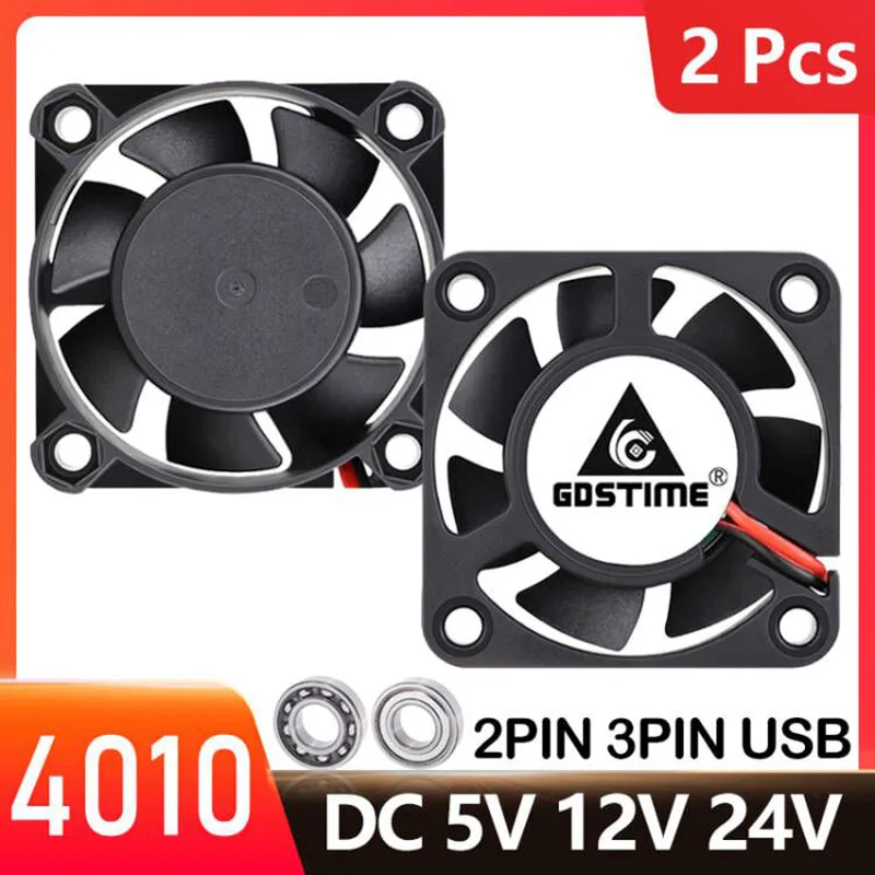 2pcs gdstime 40 mm chladič DC 5V 12V 24V 40x40x10mm Dual Ball Mini Cooling ventilátor 4010 axiálny ventilátor 40 mm pre 3D tlačiareň, DVR, NAS Cooling