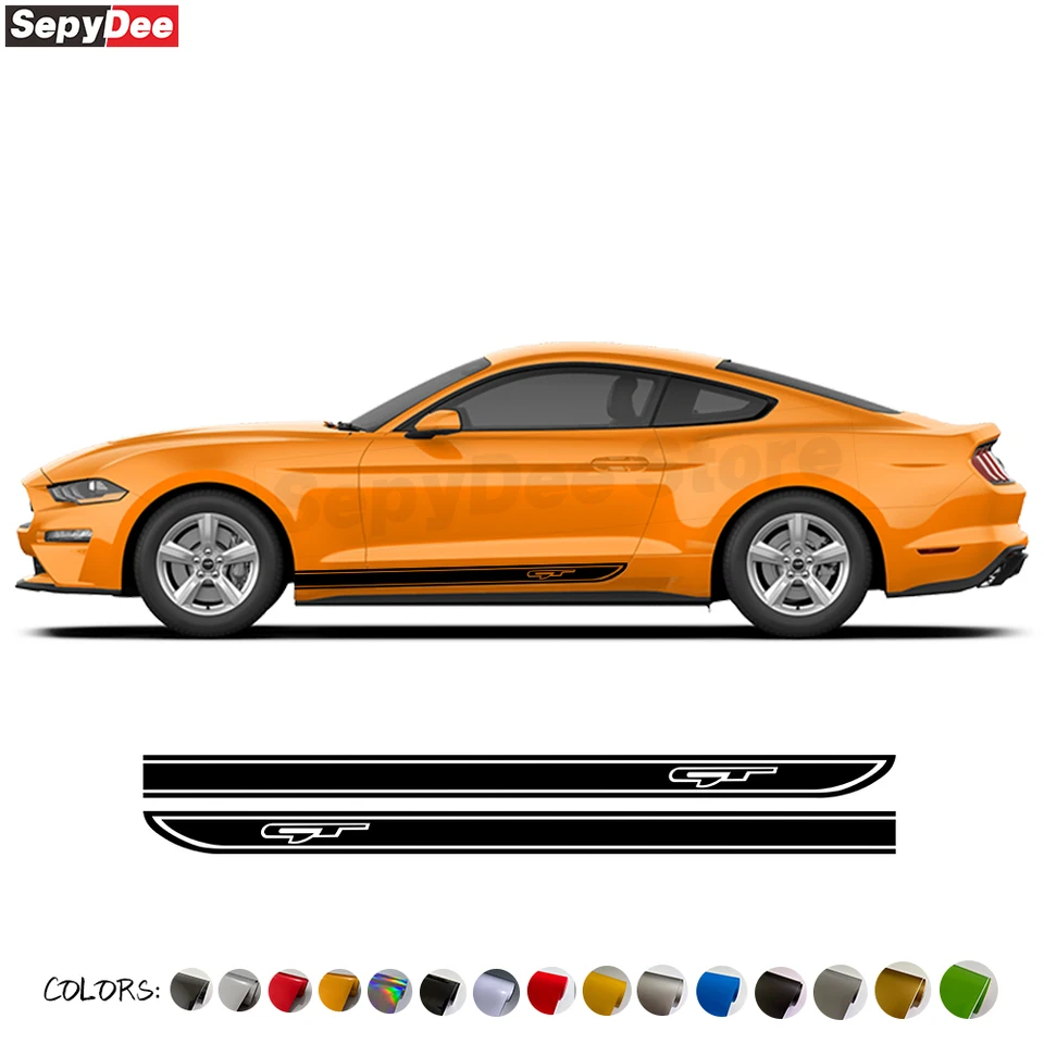 2pcs GT Edition Side sukne sukňové sukne pre Ford Mustang Auto Body Racing Sport Dlhé pruhy Vinylové obtisky