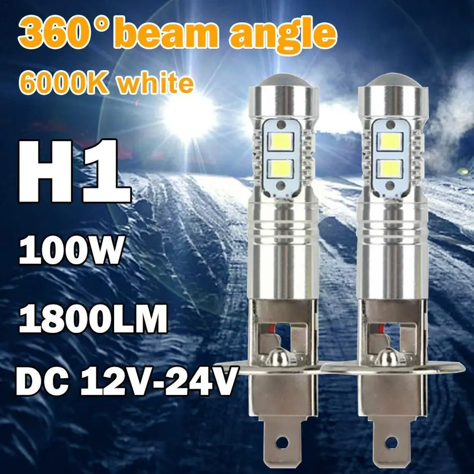 2PCS H1 LED svetlomet žiarovka 6000K 100 W vysoký nízky lúč biely svetlomet Auto žiarovky SUV CAR hmlové hmlové vozidlo Light I2V8