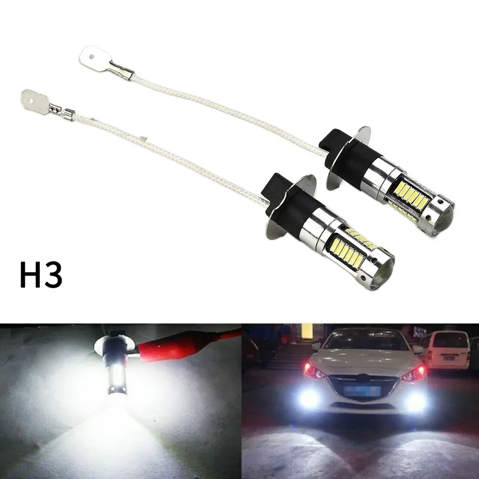 2pcs H3 LED hmlové žiarovky s konverznou súpravou Super Bright Canbus 6000K White 100W Daytime Running Light Drl FOG Hnacie svetlá
