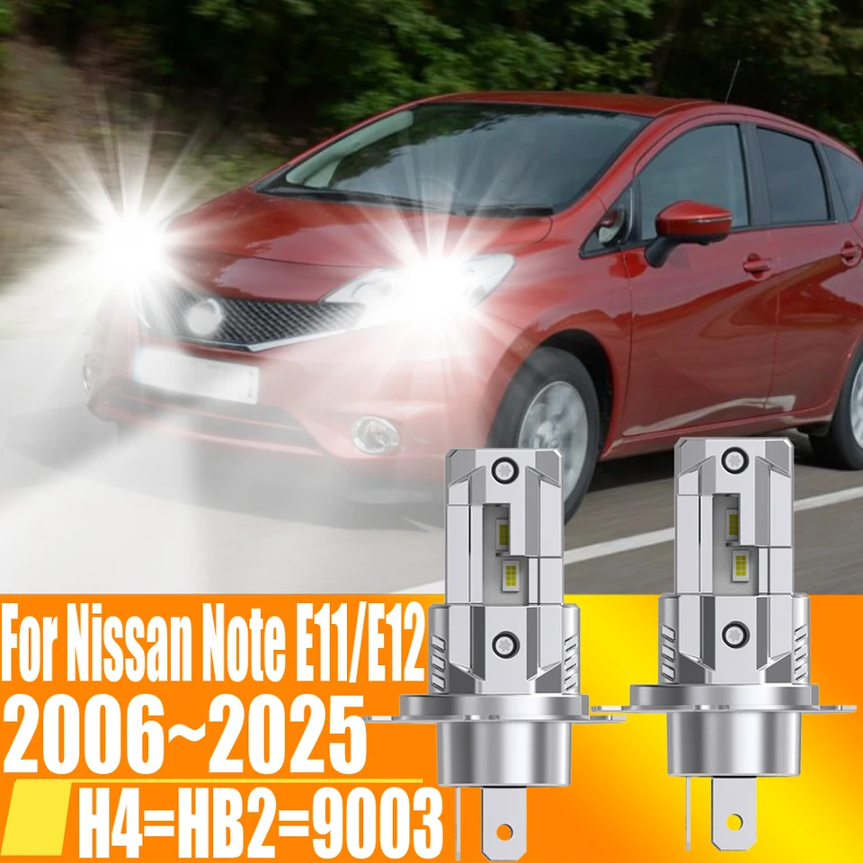 2PCS H4 HB2 9003 LED svetlomet Canbus Canbus Can Žiarovka High -Power White Fog Light Diode Light 12V 55W pre Nissan Note E11 E12 2006 ~ 2025
