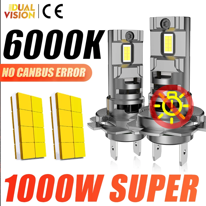 2pcs H4 LED H7 MINI SLACKY AUTOMÁRNE 1000W Vysoký výkon 16ks 7035 CSP HIGH NIGHT LEAM L02 L05 L06 Turbo ventilátor Auto Light Motor Lamp 12V 24V
