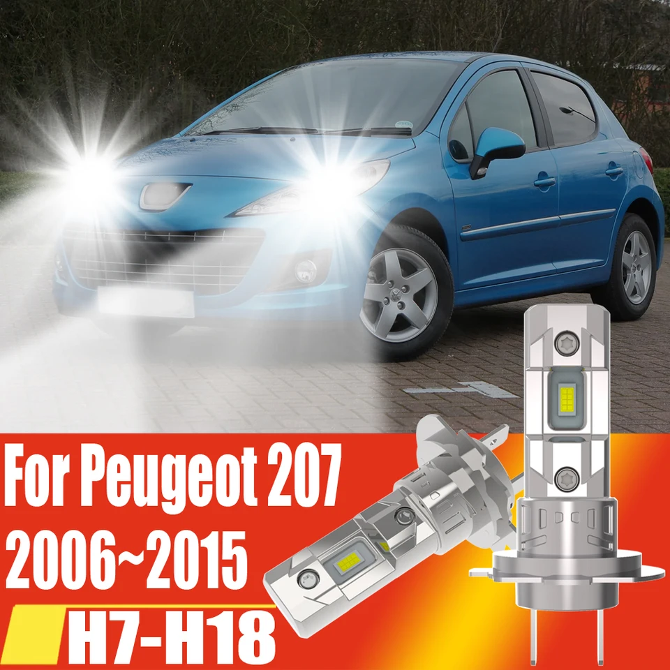 2pcs H7 LED svetlomet Canbus High -Power Car Žiarovka biela 6000k automatické hmlové svetlá motorbo turbo dióda lampa 12v pre Peugeot 207 2006 ~ 2015
