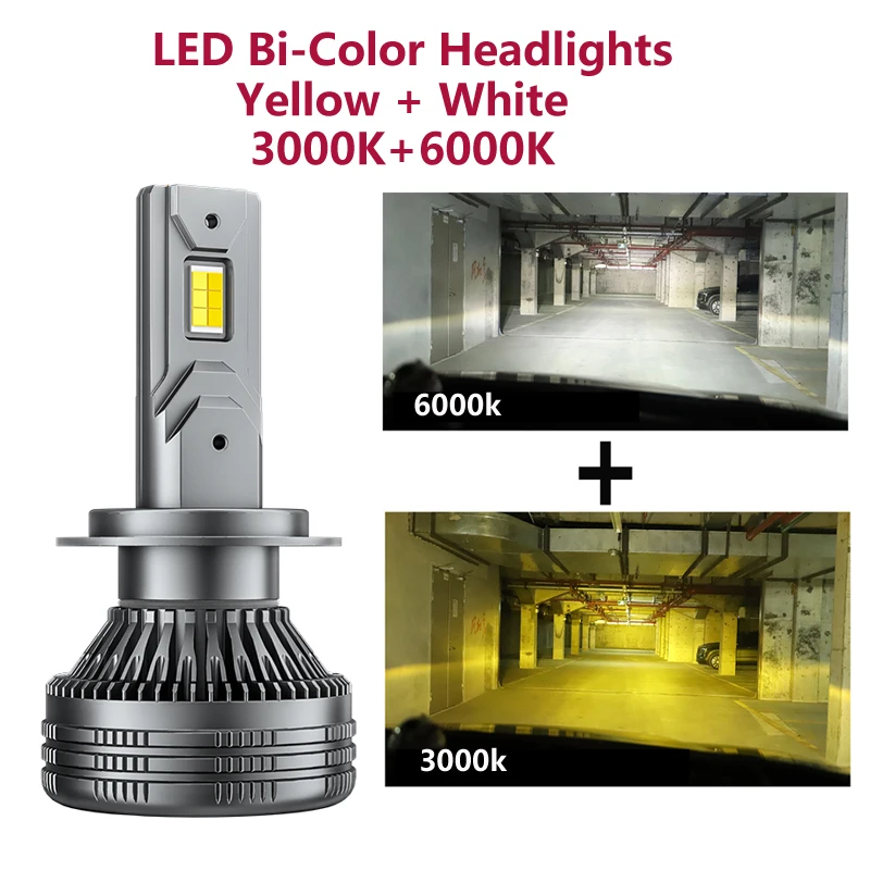 2pcs H7 LED svetlomet žiarovky FOG LAMP Biela + žlté dvojfarebné svetlá H1 H4 H11 H9 9005 HB3 9006 HB4 9012 90W 6000K + 3000K 12V