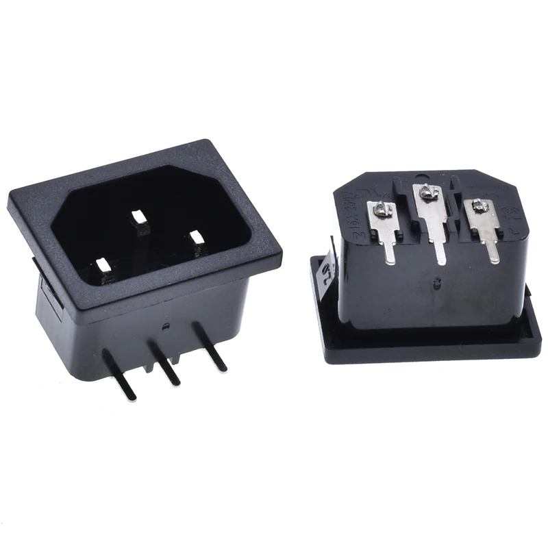 2pcs IEC 60320 C14 Mužský zástrčkový pravý uhol 3 PINS PCB PANEL PARLE VÝSTAVA VNÚTORNÝCH SOCKETOVÝCH CONEKTOR AC 250V 10A