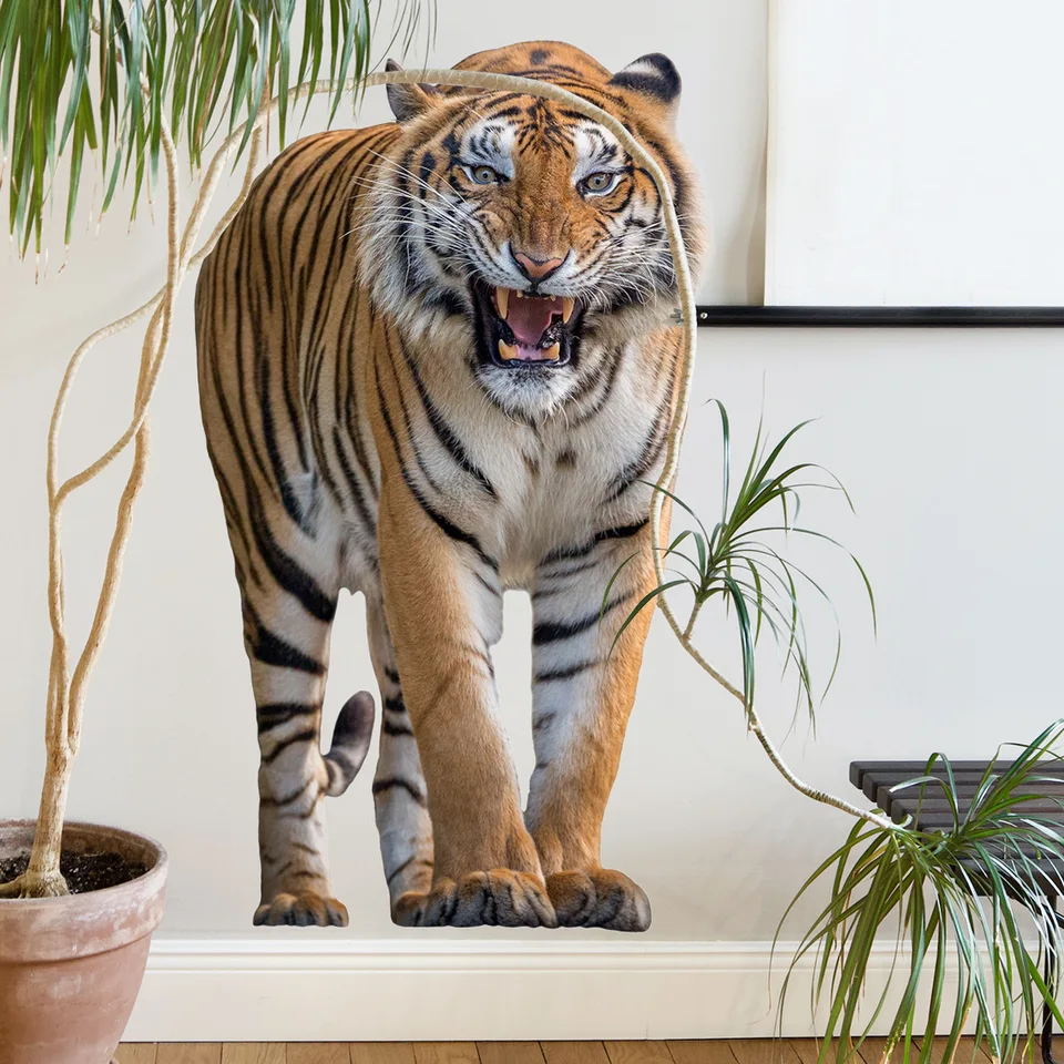 2pcs karikatúra zvierat Big Tiger Wall Sticker Aestetic Art Obývacia izba Štúdia Štúdia reštaurácia Dekoratívna nástenná maľba PVC nástenná nálepka