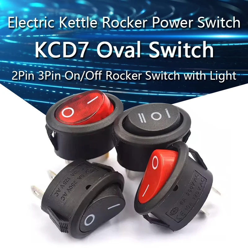 2pcs kcd7 oválny spínač 2 kolíky 2 prevodové stupne / 3 kolíky 3 prevodové stupne, elektrický spínač Rocker Rocker Rocker Sworn s / withou svetlo