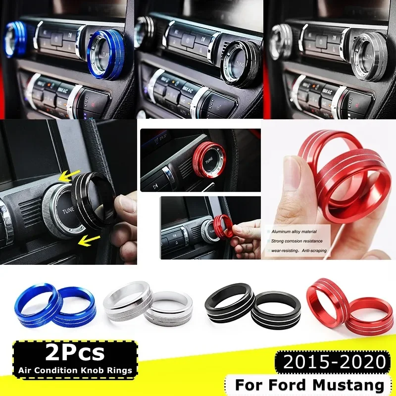 2pcs klimatizácia rádiových gombíkových krúžkov AC ovládací spínač gombíkový dekoratívny krúžok pre Ford Mustang 2015-2020