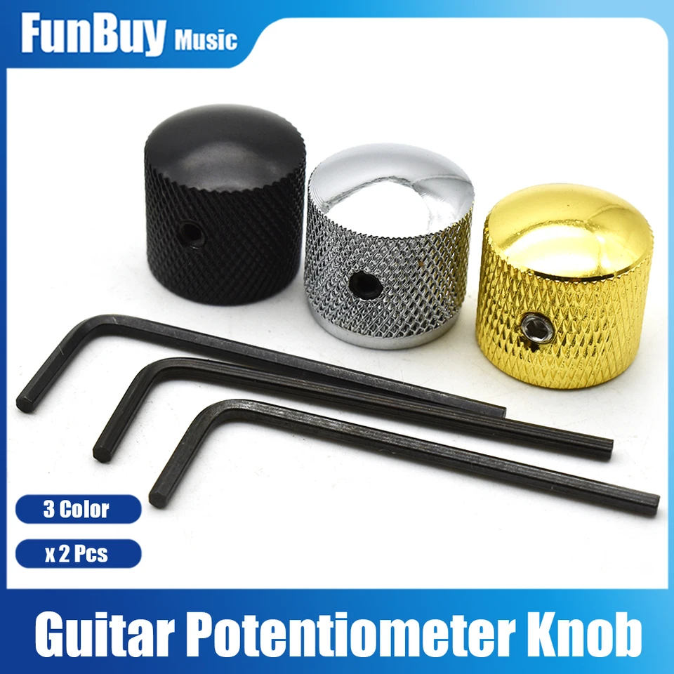 2pcs kovové kupolové tónové ovládacie gombíky pre basovú gitaru s hexa-skrutkovým zámkom Black Chrome Gold Guitar Parts