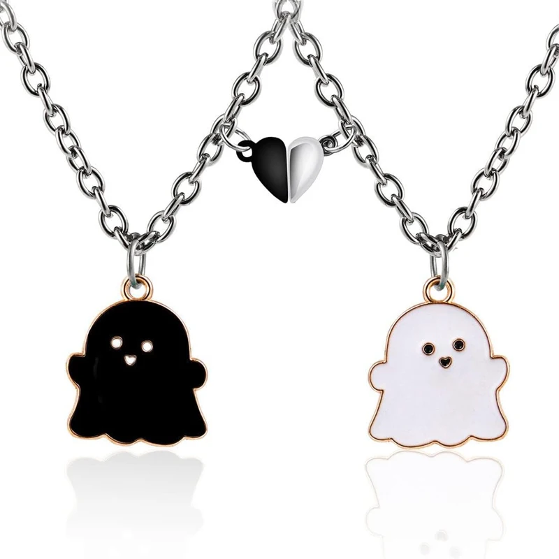 2pcs Krásne magnetické srdce srdce duchovný prívesok náhrdelník Set pre ženy muži Najlepší priateľ dievča chlapec Halloween narodeniny vianočné darčeky