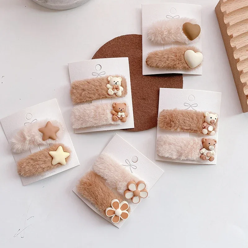 2pcs Kórejské dievčatko čelenky zimná vlna Bear Star Star Kawaii vlasy Klipy Deti hlavy kapely Teplé vlasové kapely pre deti