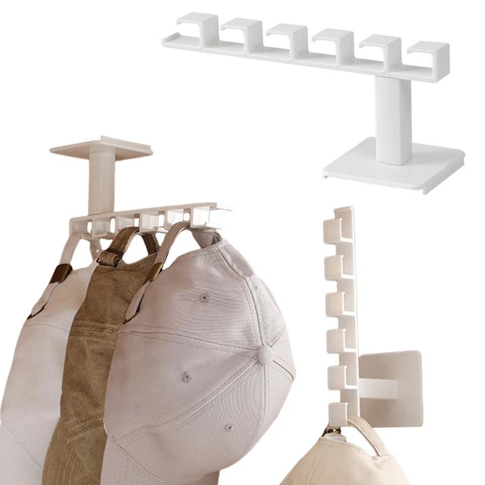 2pcs l tvarovaný klobúk držiak 6 Hooks Baseball Cap Storage Rack Multifunkčný organizátor skladovania klobúkov pre domáce skladovanie