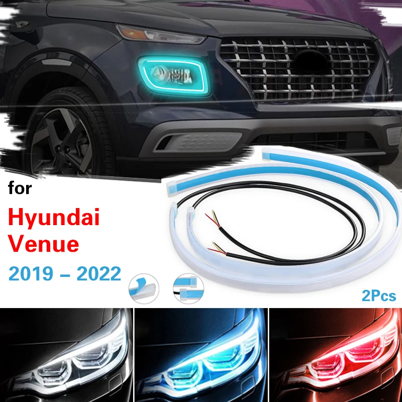 2pcs LED DRL Denné svetlá Flexibilné svetlo Svetla svetla Svetla Svetla Svetlá 12V pre miesto konania Hyundai 2019-2022