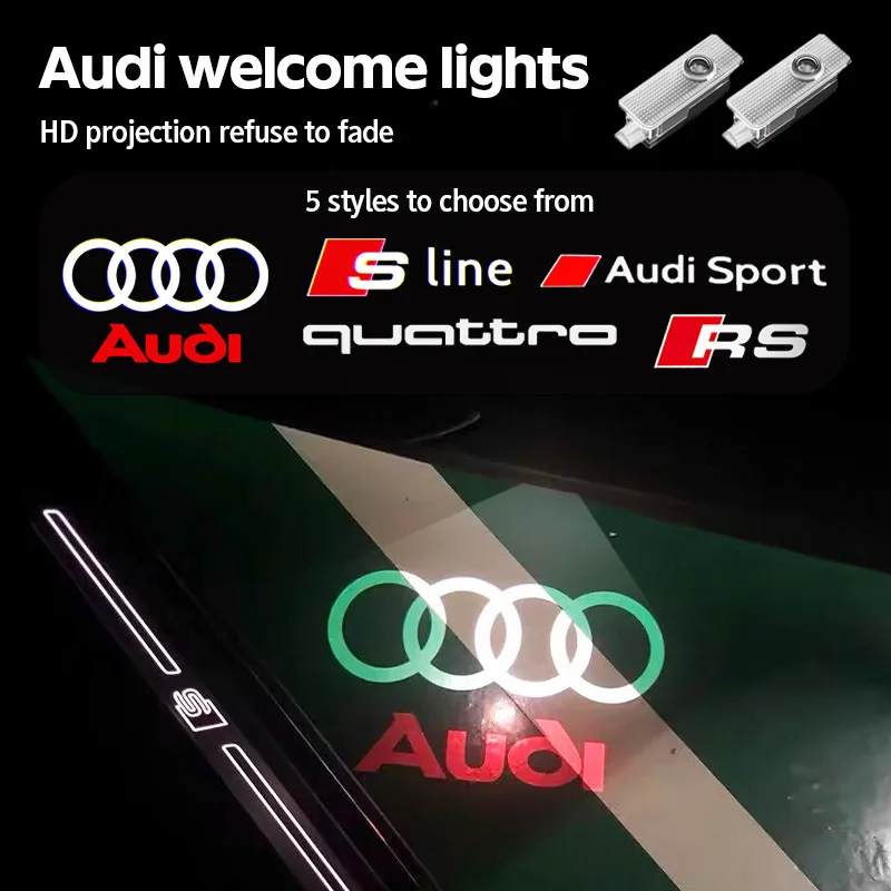 2pcs LED dvere auta Welcome Light Logo Logo Ghost Shadow Laser Lamp pre Audi A1 A2 A3 A4 A5 A6 A6 A8 Q1 Q2 Q3 Q3 Q4 Q6 Q6 Q7 Q8 Q8
