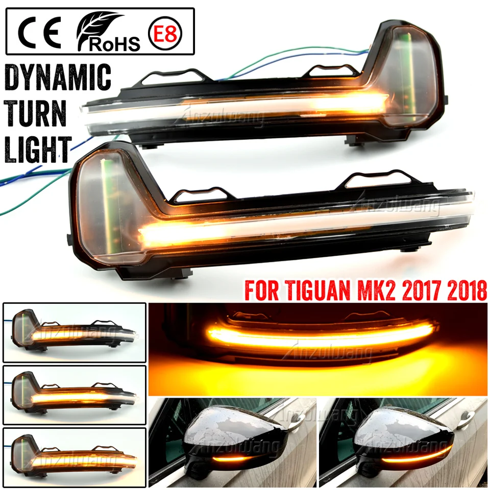 2pcs LED Dynamic Turview Signal Side Side Strana spätného zrkadla Indikátor pre VW Volkswagen Tiguan MK2 2017 Touareg MK3 2019