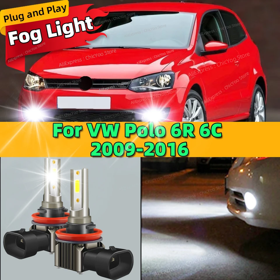 2pcs LED hmlové žiarovky žiarovky Front Fog Light Accessories Canbus 6000K pre VW Polo 6R 6C 2009 2010 2010 2012 2013 2014 2015 2015 2016