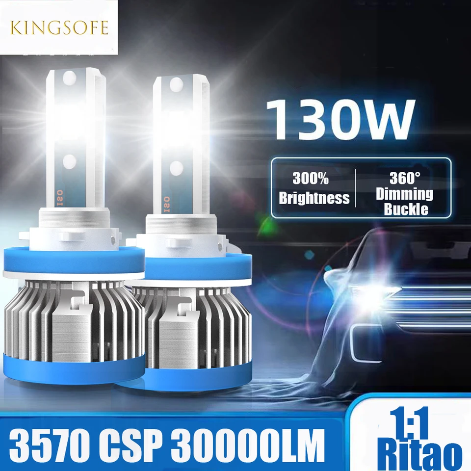 2pcs LED svetlomet žiarovky H11 9005 9006 H4 H7 H7 Svetlá auta 130W H13 9012 9007 H1 1: 1 Dizajn LED autá LAMP 300LM 6000K Super Bright