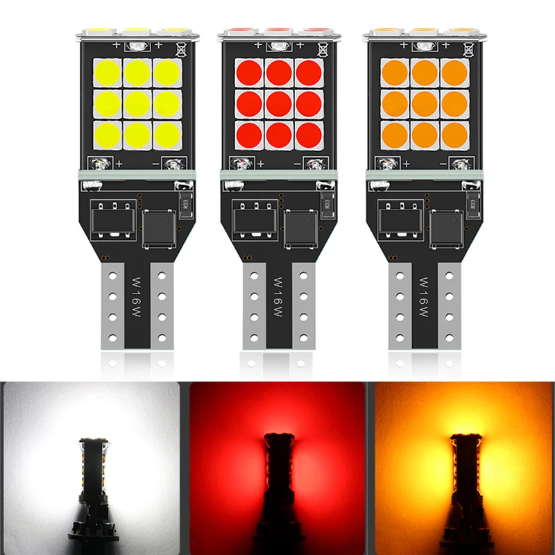 2pcs LED T15 W16W WY16W Super Bright Car Tail Revert Lights Canbus žiadna chyba 3030 24SMD záložné signálne žiarovky 12 V biela červená žltá