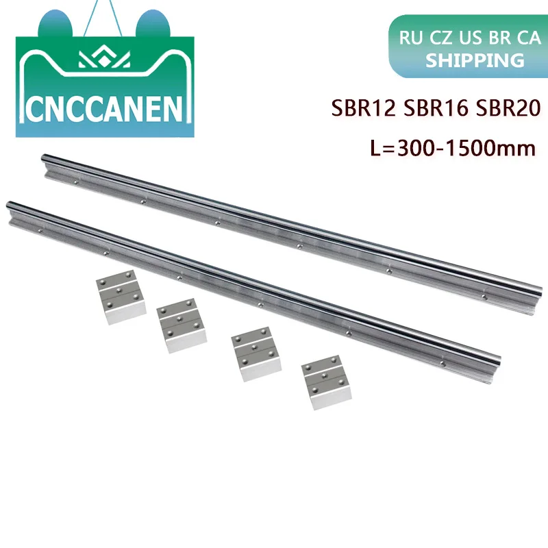 2pcs lineárne vodiace koľajnice SBR12 SBR16 SBR20 300-1500 mm + 4ks SBR16/12/20UU Bloky ložiska Sladký pohyb pre DIY Mills CNC