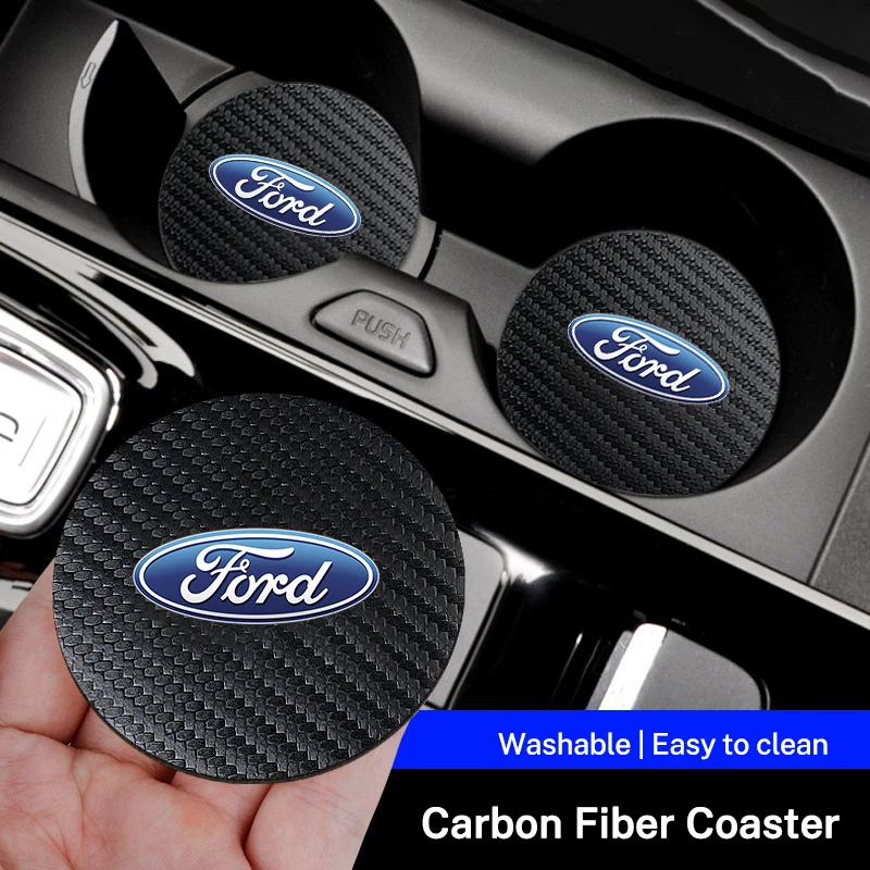 2pcs logo Coaster Coaster Cup Fope Mat Cushion Anti-Strip Pad pre Ford Focus Mondeo Kuga Fiesta Mk7 Escort Explorer Edge 2 4 Mk2 Mk4