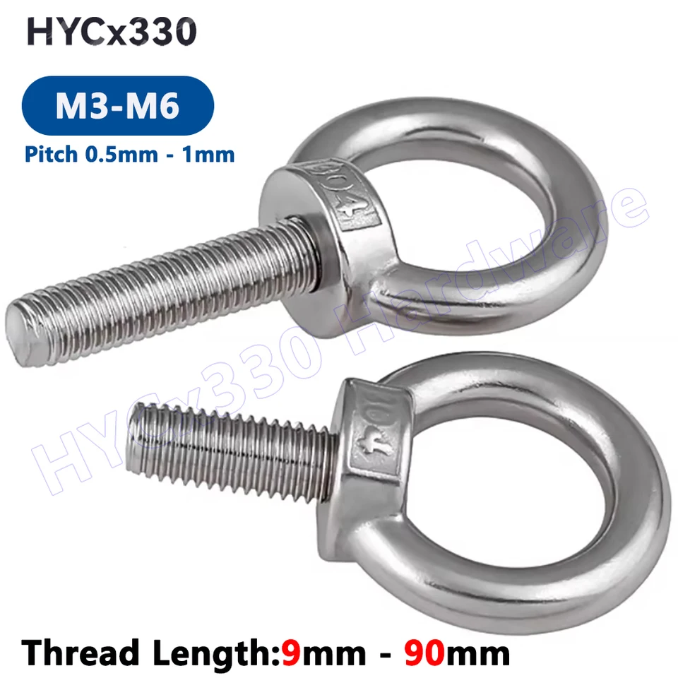 2pcs M3 M4 M5 M6 304 Nerezová oceľ zdvíhacie skrutky skrutky okrúhleho krúžku skrutka skrutky Fasterners Dĺžka závitu 9 mm - 90 mm