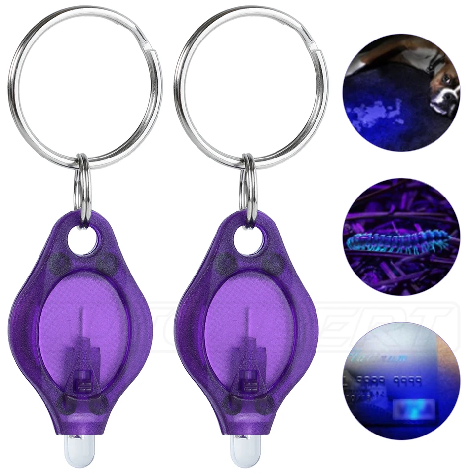 2pcs Mini Keychain Torches EDC EDC baterka UV peňažná kontrola LED reťaz LED DETEKTOR DETEKTOR DETEKTOR Svetlo kľúča kľúče svetlo Torch Purpurové svetlo