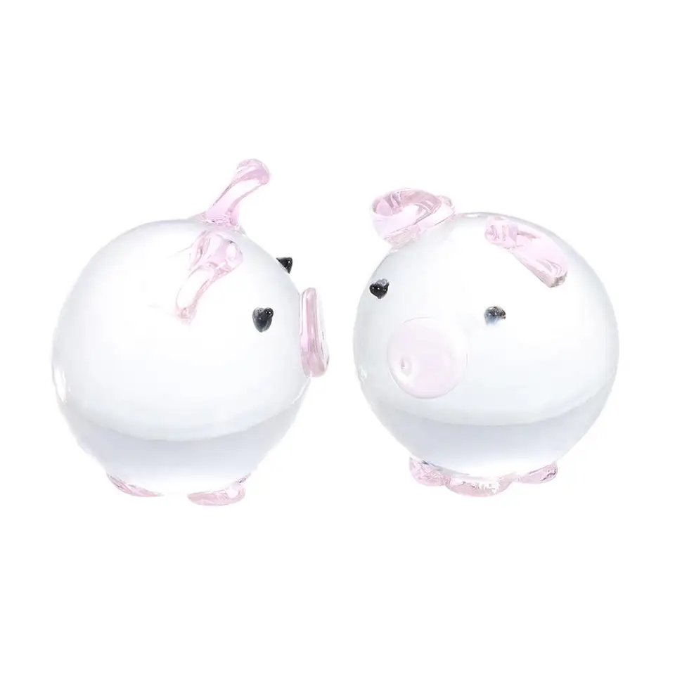 2pcs Mini zvieracie zberateľské sochy Pink Crystal Para ošípané