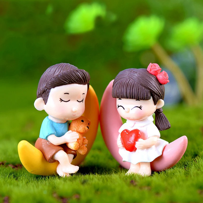 2pcs Moon Lover Boy Girl postava Doll Home Ornament Craft Fairy Garden dekor miniatúrna bábika torta dekorácia DIY Príslušenstvo