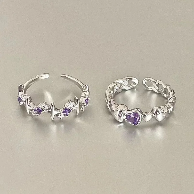 2pcs móda lesklý nepravidelný fialový fialový kamienok Ring pre ženy Men muž vintage krištáľová hviezda nastaviteľná milovník prsteňov y2k šperky