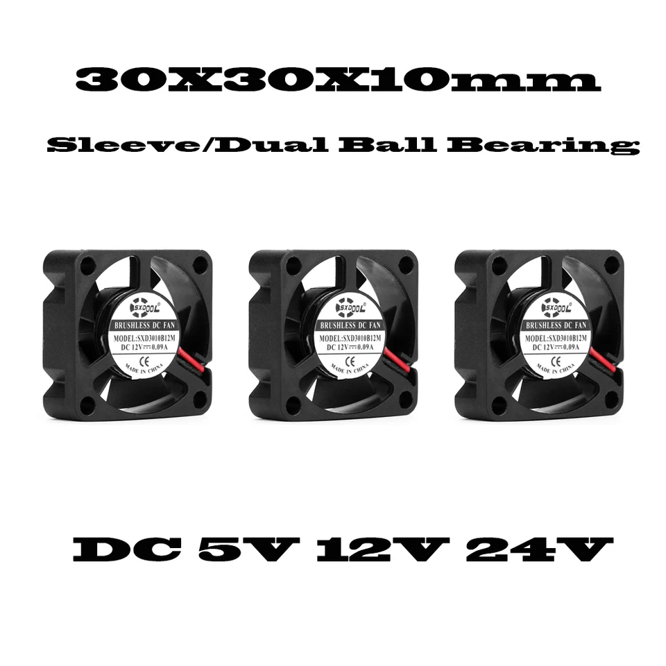 2pcs Nová 3D tlačiareň Mini ventilátor 3010 30 mm 30*30*10 mm DC 5V 12V 24V pre grafické chladiace ventilátor 2wire 2pin