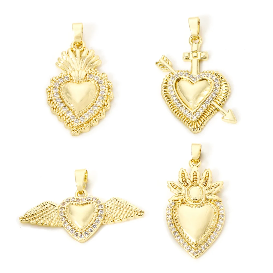 2pcs Náboženské mosadzné kúzla zlatá farba ex voto srdce Micro pripravuje Clear Cubic zirkónia prívesky