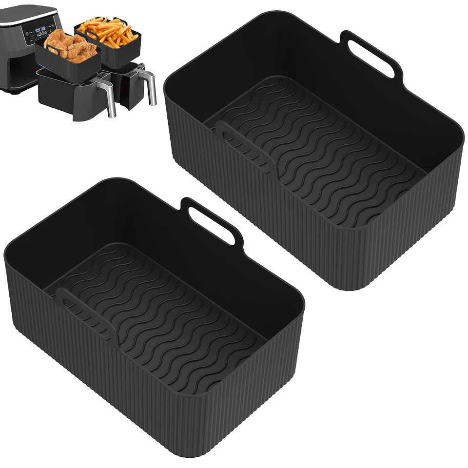 2pcs obdĺžnik Air Fryer Silikónový podnos na pečenie Kôš na opätovné použitie ľahko čistiteľného varenia pizza dezert BBQ Kuchynské doplnky