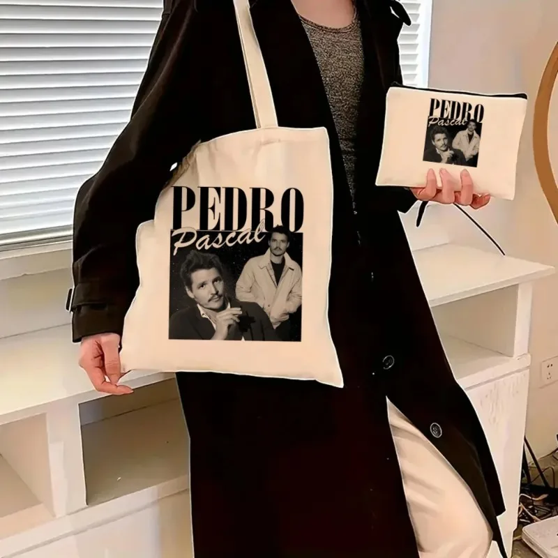 2pcs Pedro Pascal môj chlapec priateľ Canvas Tote Ladies Cosmetic Bag Ekologicky prenosný prenosný prenosný módny nákupný taška peňaženka