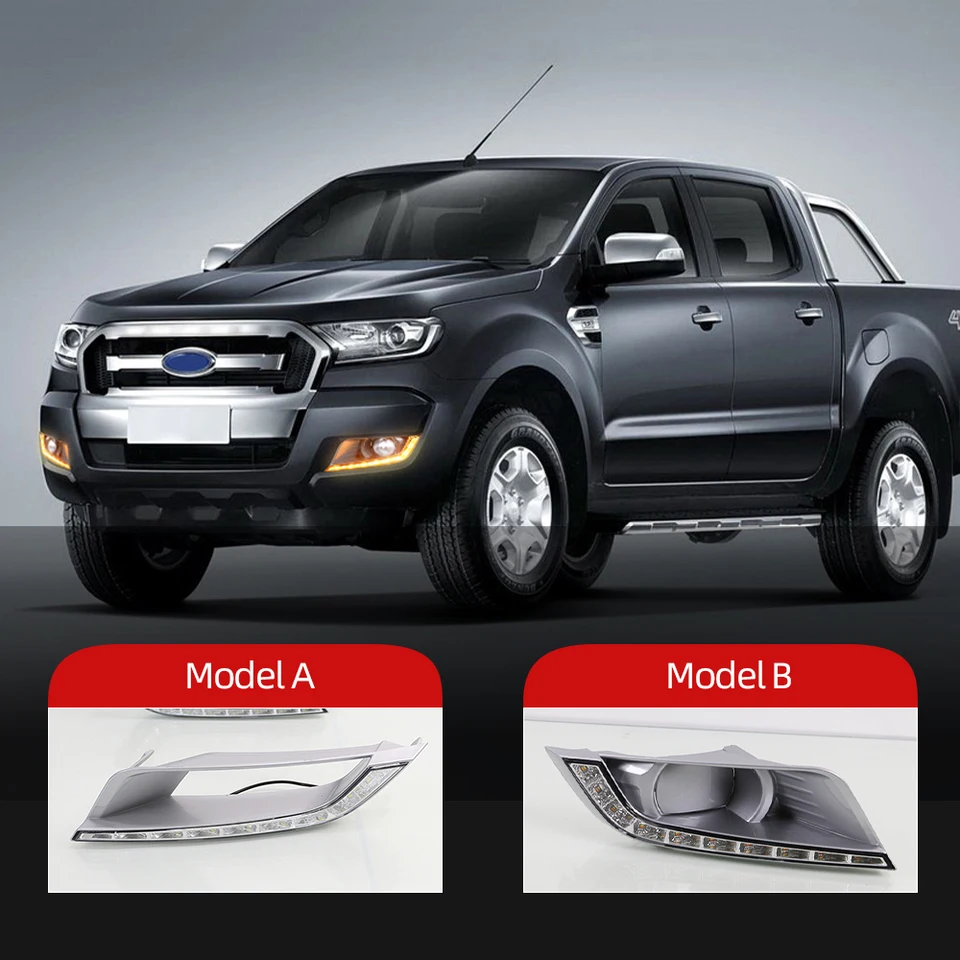 2pcs pre Ford Ranger 2015 2016 2017 2017 2018 Denné svetlá Auto LED svetlá DRL FOG LAMP so žltým zákrutom signálu