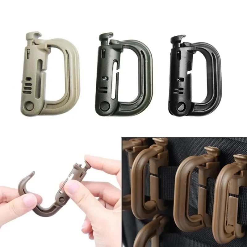 2pcs Pripojte plazctické pripútané karabíny klip D-krúžku Webbing Batčku Snapk Snap zámok Grim Lock Camp Hounk horolezec