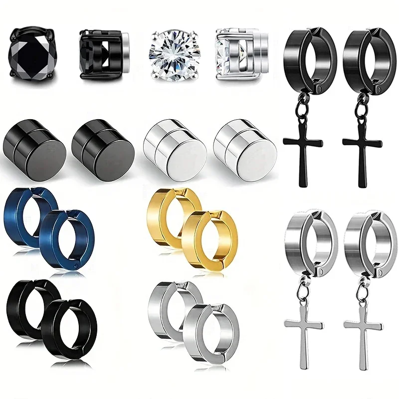 2pcs punk pánske silné magnet Magnetic Ear Stuch, non piercing náušnice falošné krížové náušnice darček pre milovníkov priateľov