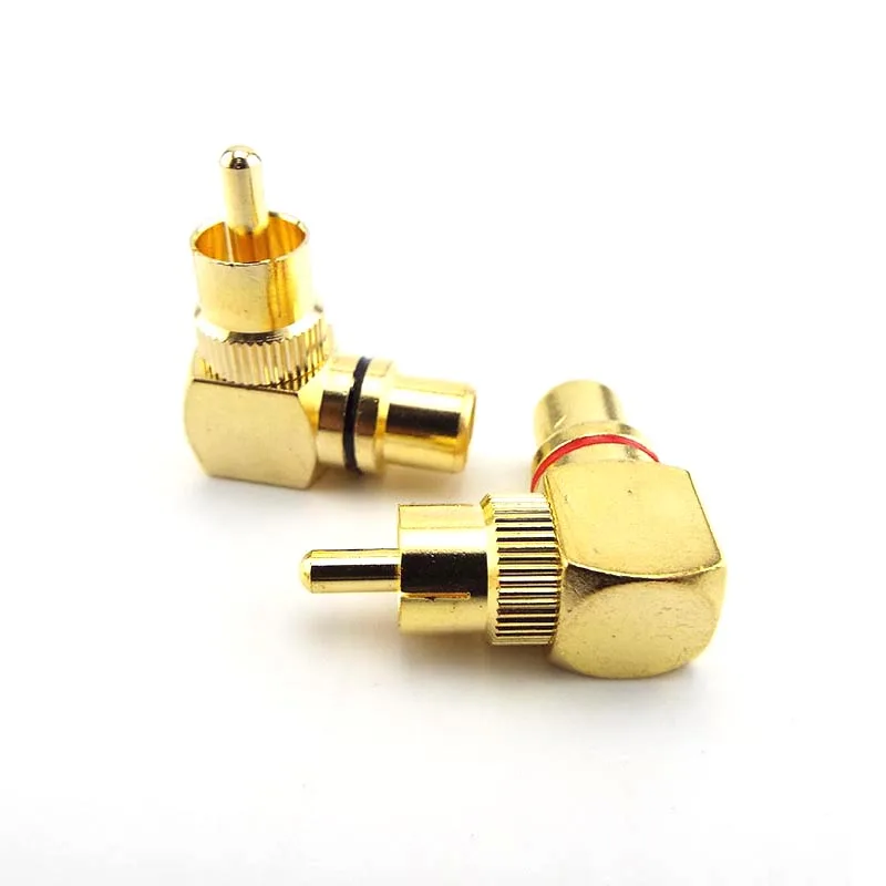 2pcs RCA pravý uhol samec k ženským konektorom 90 stupňov adaptérov L Typ F až M Audio konektory mosadz Gold -Glated C3