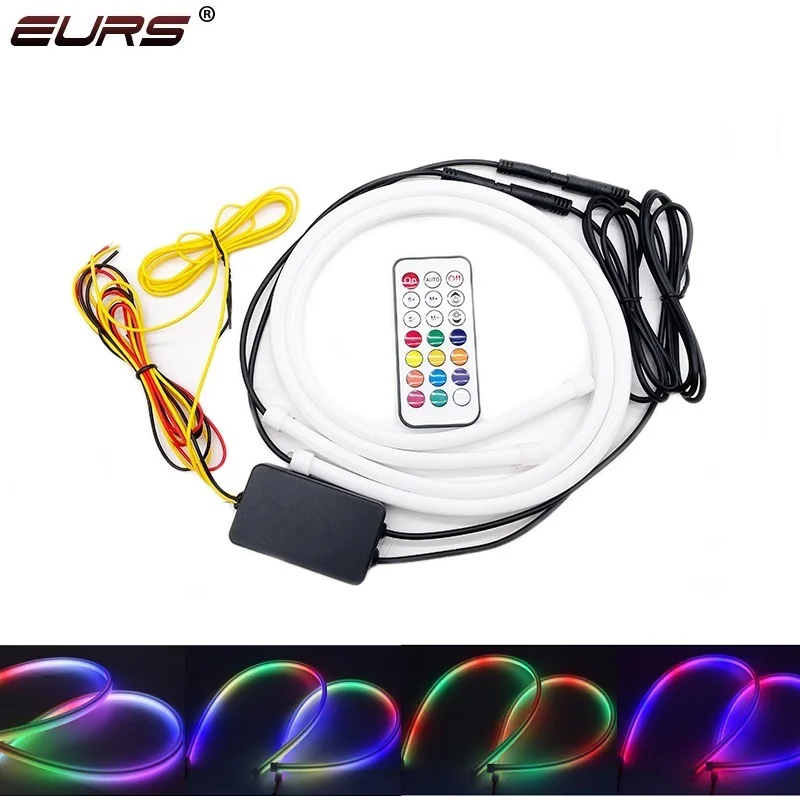 2pcs RGB LED DRL DENNÉ TEACHNOU RUDOVANIE SVETOVANÉHO TOWN SIGNAL SIGM APP/RF LED dióda LED diódy pre svetlomet pre auta 30 cm 45 cm 60 cm