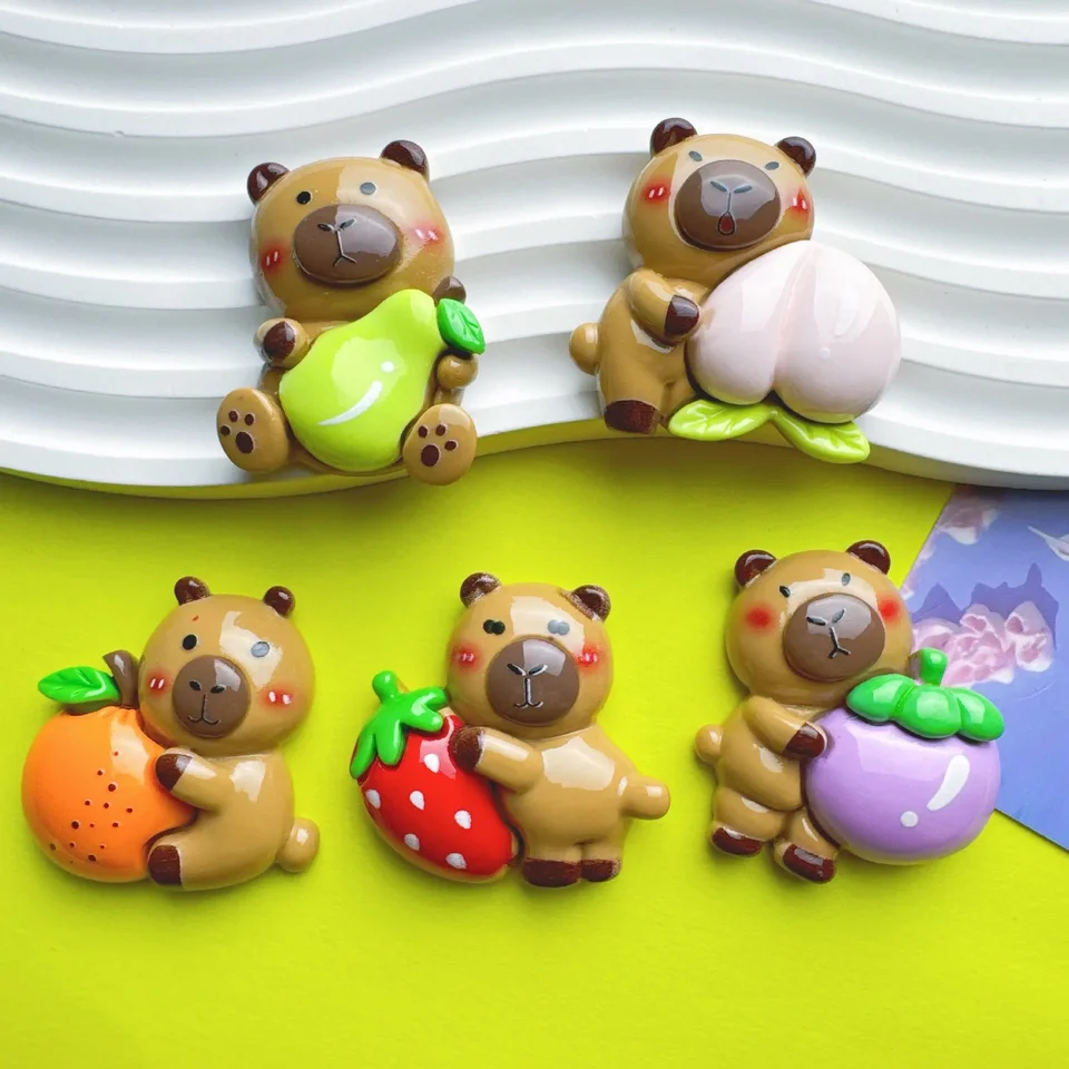 2pcs roztomilý karikatúra veľké ovocie káva káva capybara živici plochéback Cabochons DIY Crafts Materiály šperky výroby kúziel