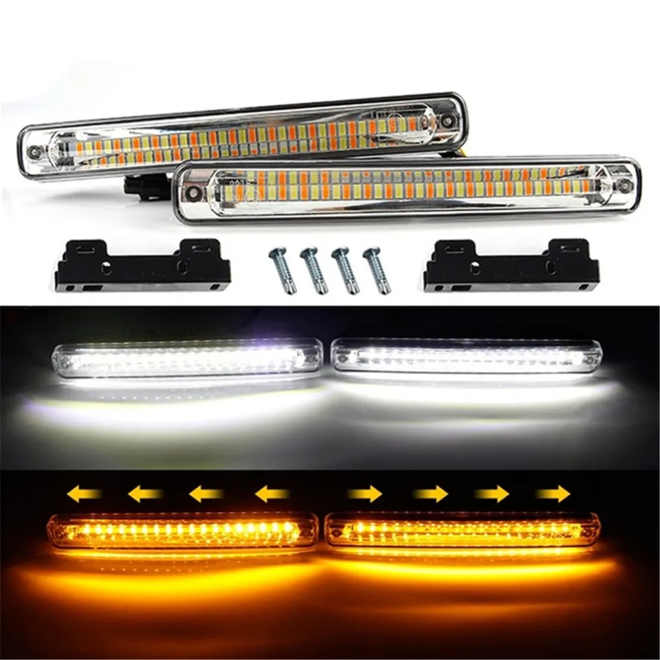 2pcs Sekvenciálny prietok automobilu LED denné svetlo DRL + žltý zákruta svetla super biela hmlová lampa DRL 12V