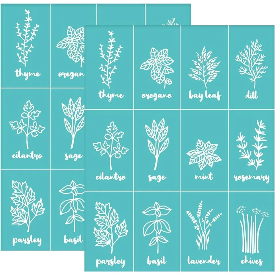 2pcs Self Adhesive Printing Stencil Herbs Pattern Screen Screen Tlach Stencil Rastliny vzor opakovane použiteľnú sieťovinu pre domácich majstrov pre domácich majstrov
