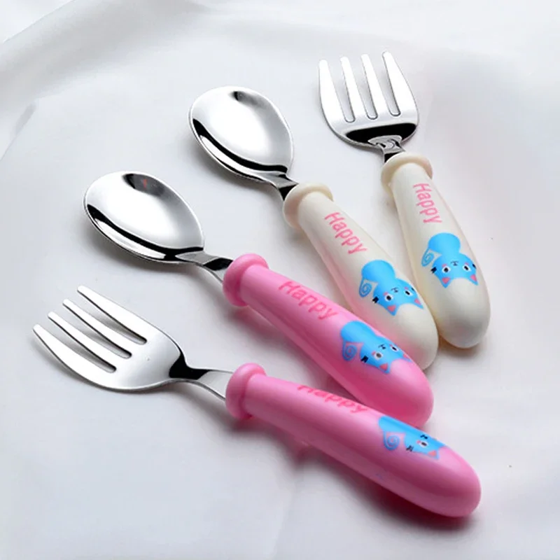 2pcs/set detské gadgetové riadové riady Detské náradie Stainles Steel Steel Toddler Diela príbory Karikatúra detská dojčenská kŕmenie Spoon Foon Fork