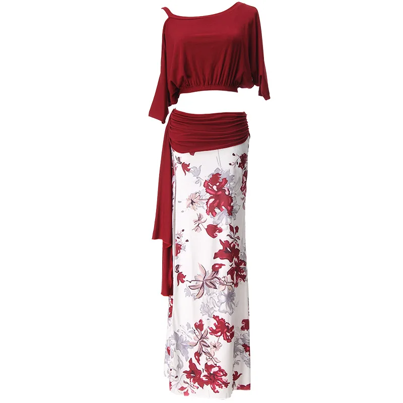 2pcs Set Floral Print Belly Dance Clothes Ofce Costy Oriental Dance outfit Sling Top maxi sukne dievčatá brušné šaty