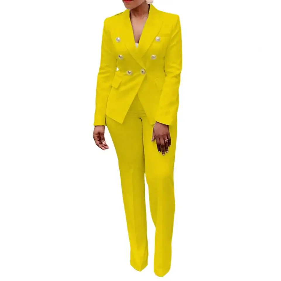 2pcs/set formálne ženy Blazer Pants Set Office Lady Double Breast Work Outfit Women Suit Coats Pants Set